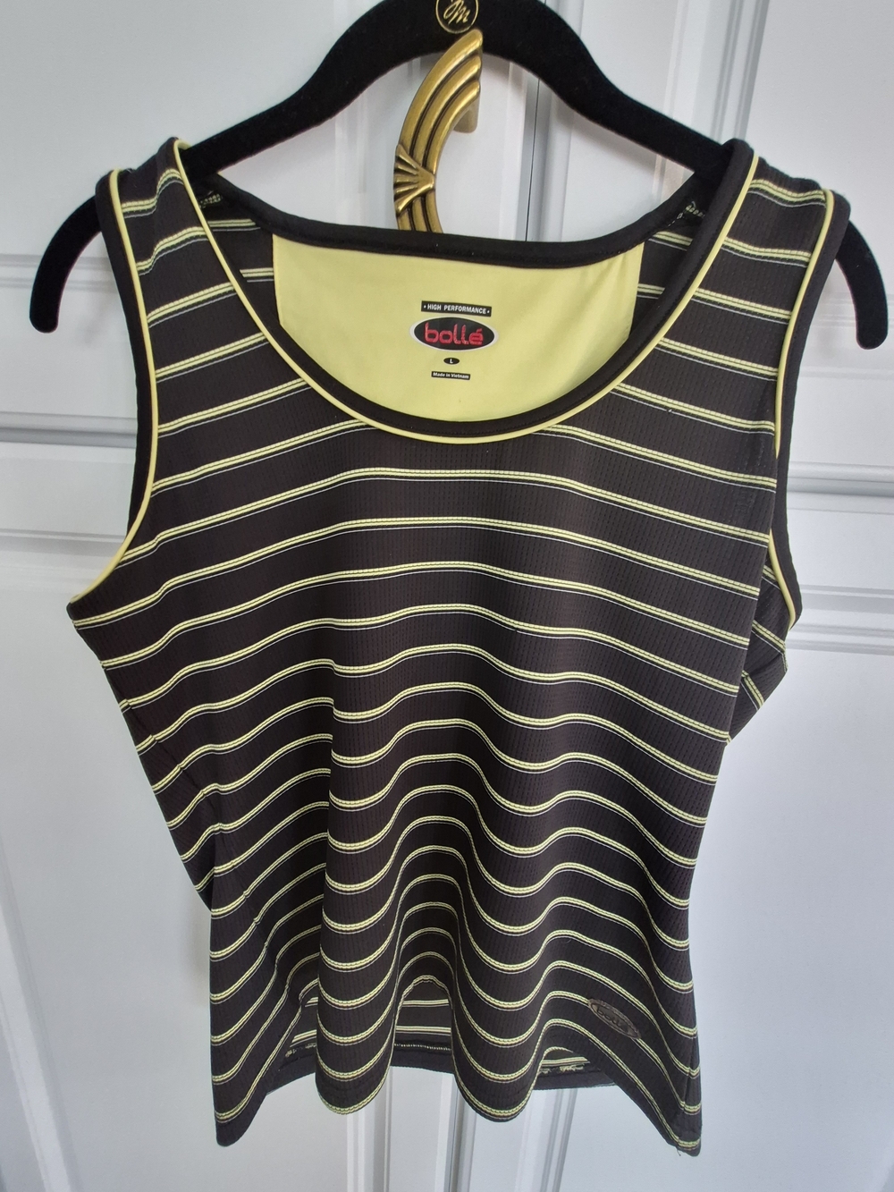 bolle Women's Black & Lemon Ribbed Striped Athletic Performance Tank Top Large